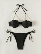 Structured Seashell Underwire Bikini with Pearl-Embellished Straps