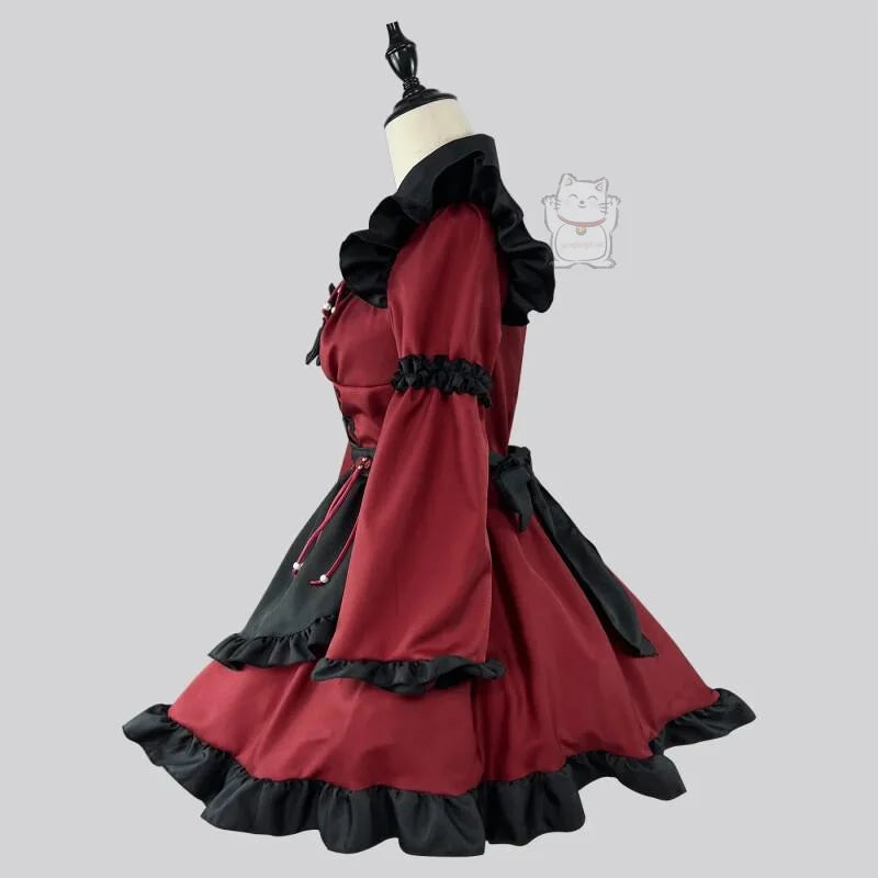 Women's Vintage Inspired Layered Maid Dress with Apron and Ruffle Trim Costume Set