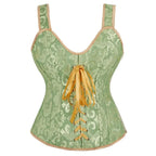 Vintage Floral Tapestry Overbust Corset with Wide Straps and Structured Seaming