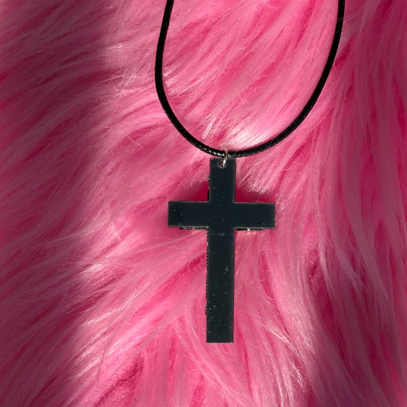 Studded Cross Pendant Necklace for Punk Grunge and Alternative Fashion Styling