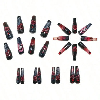 Gothic Rose Embellished Press On Nails with Dark Romantic Artwork