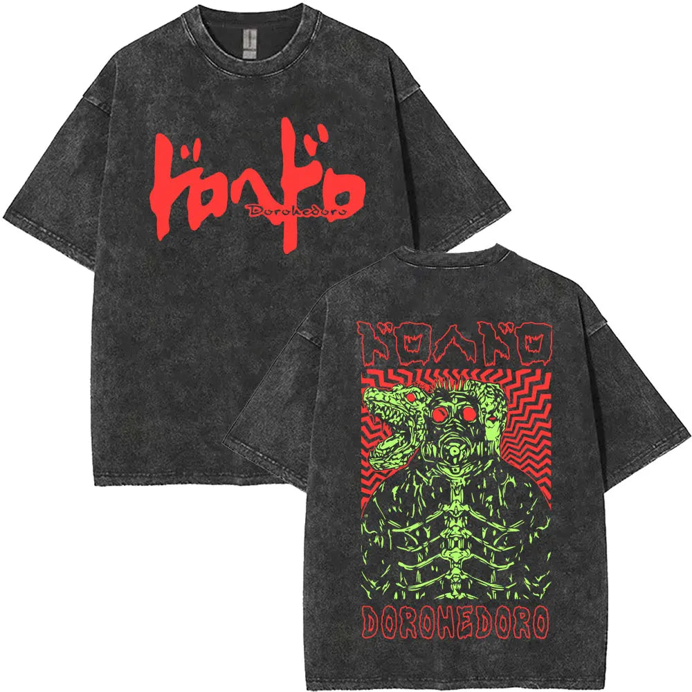 Anime Goth Cyber Graphic Tee with Distressed Manga Streetwear Artwork - BigCat Streetwear