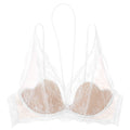 Elegant Deep Plunge Wireless Bra with White Floral Lace Overlay