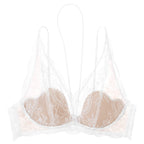 Elegant Deep Plunge Wireless Bra with White Floral Lace Overlay