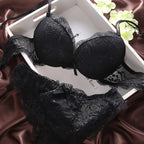 Elegant Burgundy Floral Lace Push-Up Bra and Brief Set