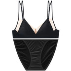 Seamless Minimalist Triangle Bralette and High-Leg Cheeky Panty Set with Double-Strap Accents