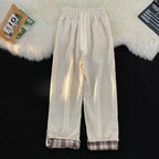 Men's Relaxed Straight Leg Corduroy Style Casual Trousers with Drawstring Waist
