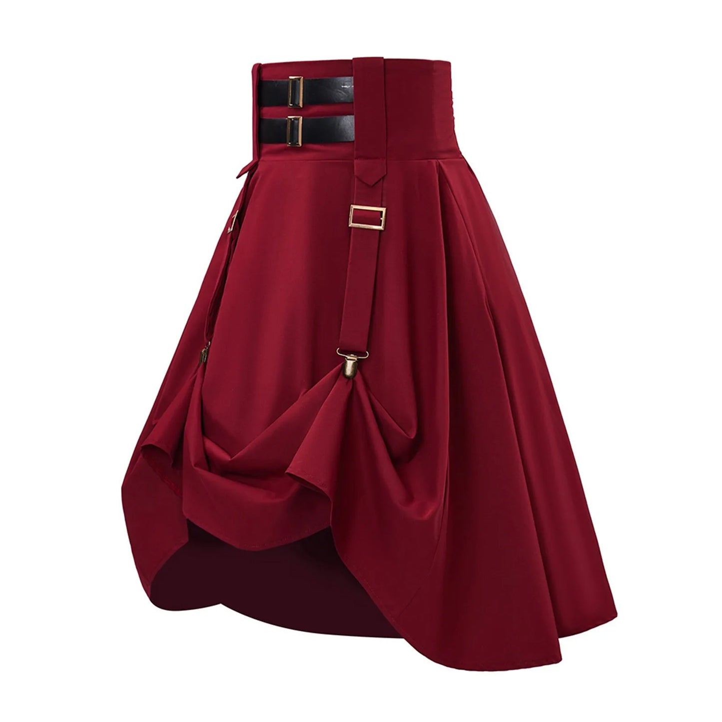 High Waist Dramatic Drape Irregular Maxi Skirt with Utility Accents