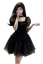 Anime-Inspired Gothic Tulle Mini Dress with Soft Kawaii Party Aesthetic
