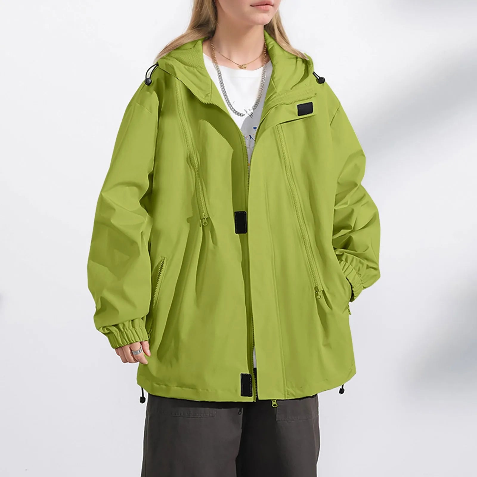 Women's Lightweight Hooded Windbreaker Jacket with Relaxed Utility Streetwear Layering Style