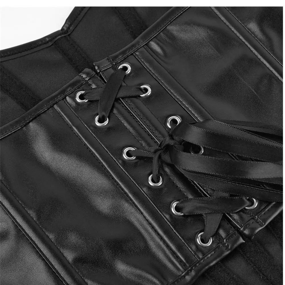 Strapless Faux Leather Corset Top with Structured Paneling and Sculpted Fit