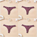 4-Piece Women’s Cotton Low-Rise Thong Panties Set with T-Back Silhouette, Decorative Bow Detail and Assorted Solid Colors