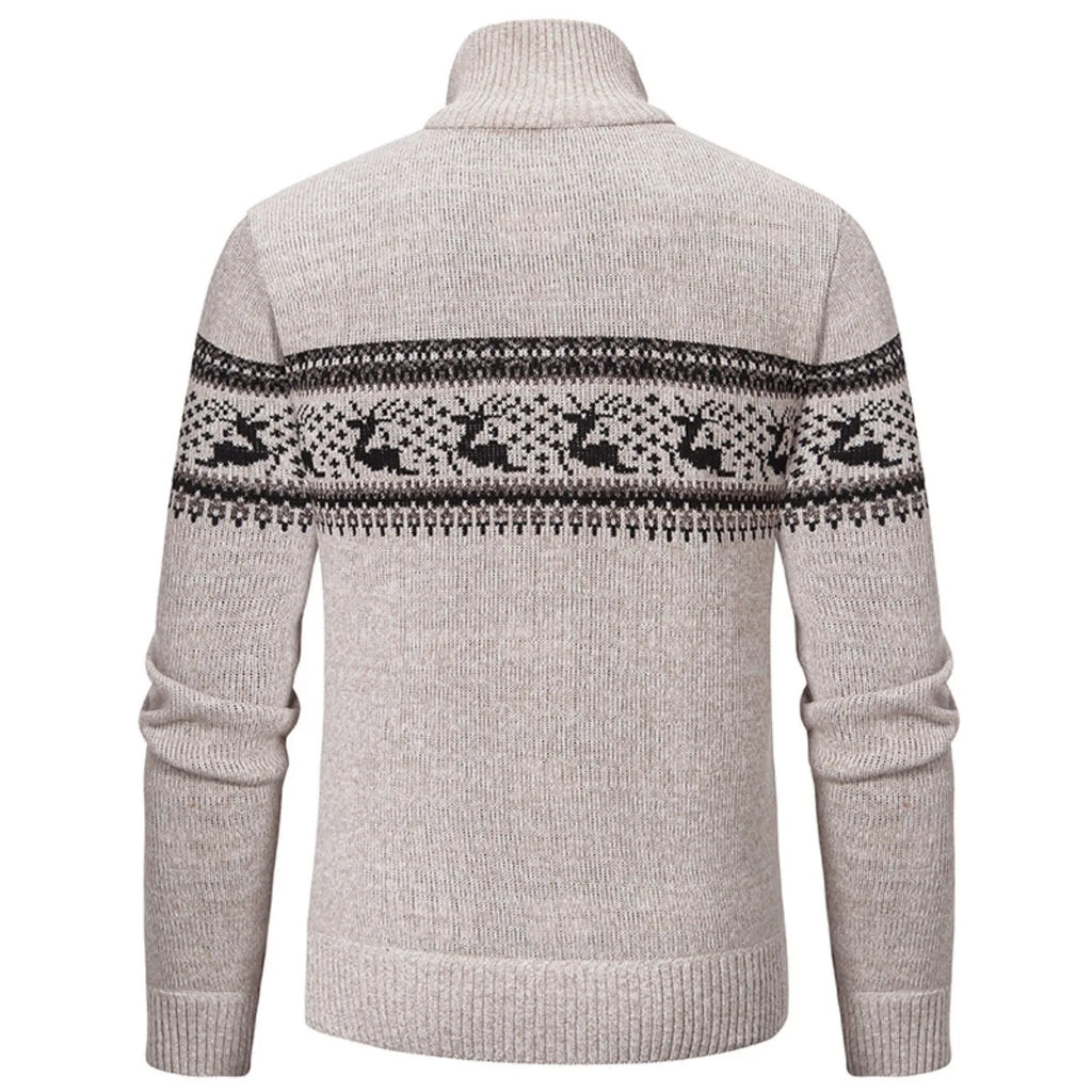 Men's Quarter Zip High Neck Patterned Knit Streetwear Sweater Pullover