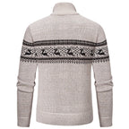 Men's Quarter Zip High Neck Patterned Knit Streetwear Sweater Pullover
