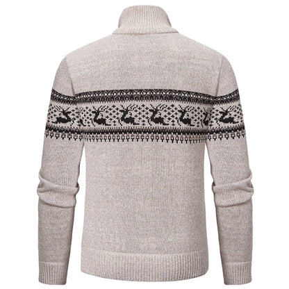 Men's Quarter Zip High Neck Patterned Knit Streetwear Sweater Pullover