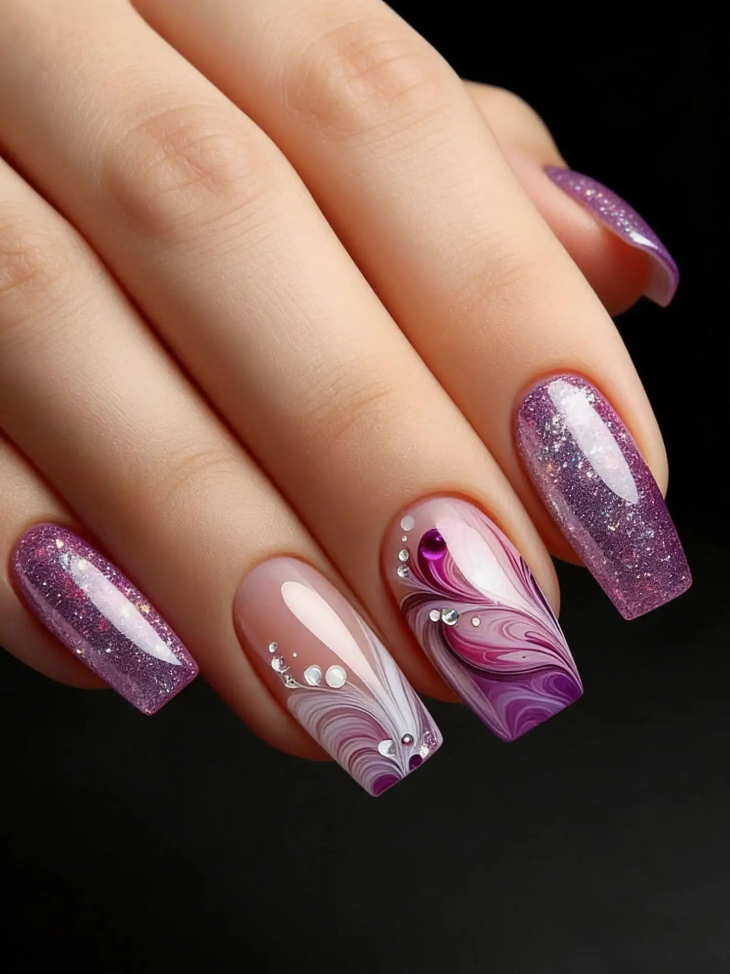 Gothic Scroll Pattern Press On Nails with Dark Feminine Artwork