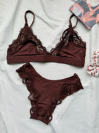 Minimalist Light Pink Wire-Free Lounge Bralette and Brief Set with Delicate Lace Edging