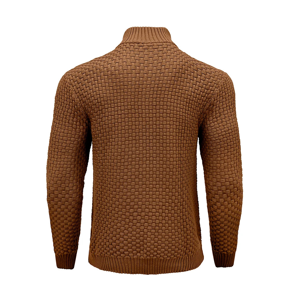 Men's Quarter Zip Mock Neck Textured Knit Casual Sweater Pullover