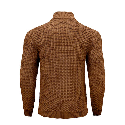 Men's Quarter Zip Mock Neck Textured Knit Casual Sweater Pullover
