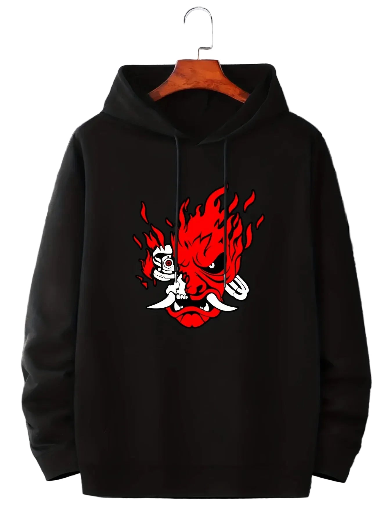 Anime-Inspired Flame Graphic Hoodie with Dark Manga Streetwear Energy