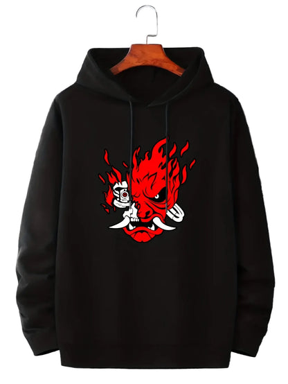 Anime-Inspired Flame Graphic Hoodie with Dark Manga Streetwear Energy