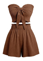 Front Knot Strapless Top and Shorts Summer Casual Co-Ord Set