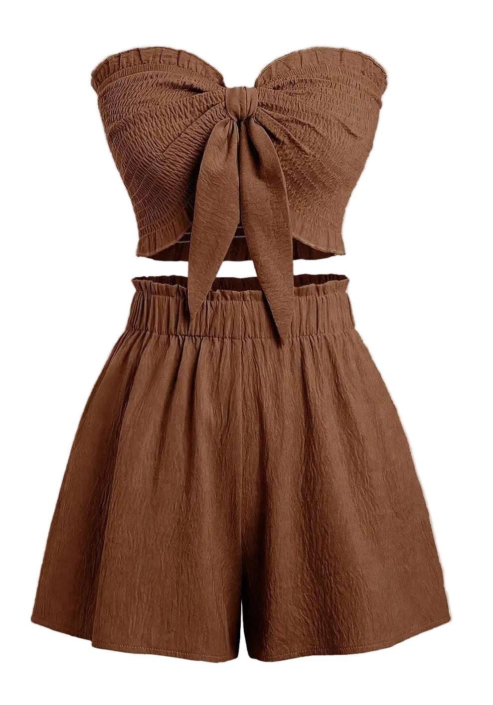 Front Knot Strapless Top and Shorts Summer Casual Co-Ord Set