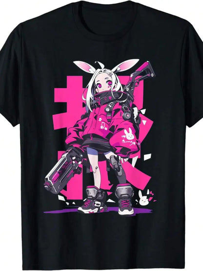 Kawaii Anime Streetwear Tee with Retro Cyber Manga Graphic Design