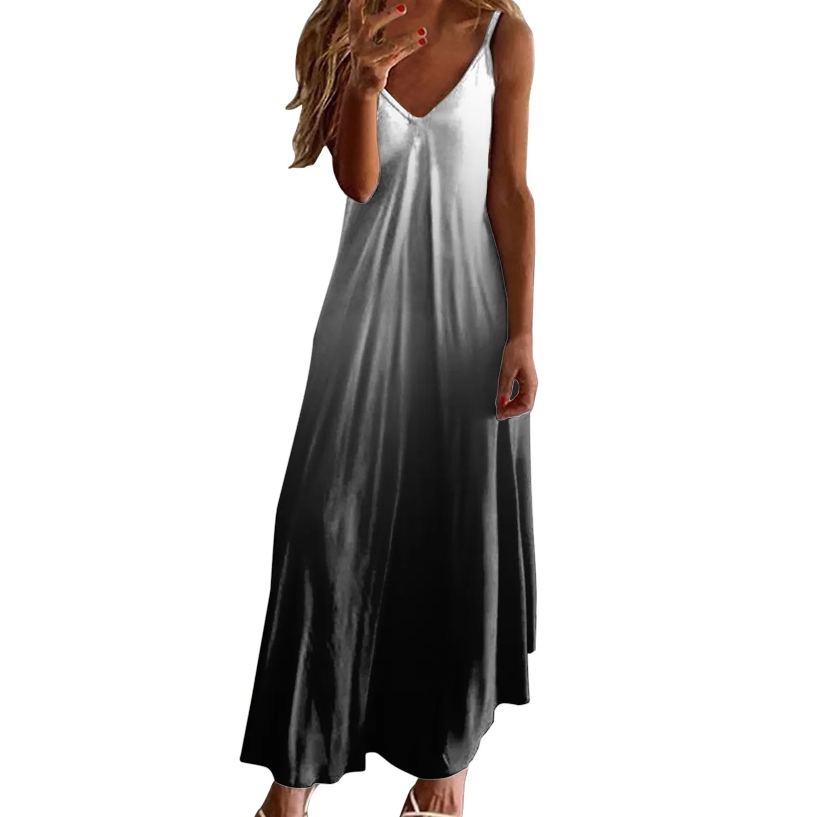 Gradient Print Spaghetti Strap Maxi Dress with Relaxed Boho Silhouette