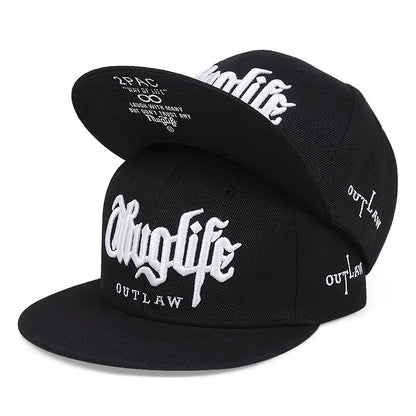Embroidered Flat Brim Snapback Cap Adjustable Hip Hop Streetwear Baseball Hat