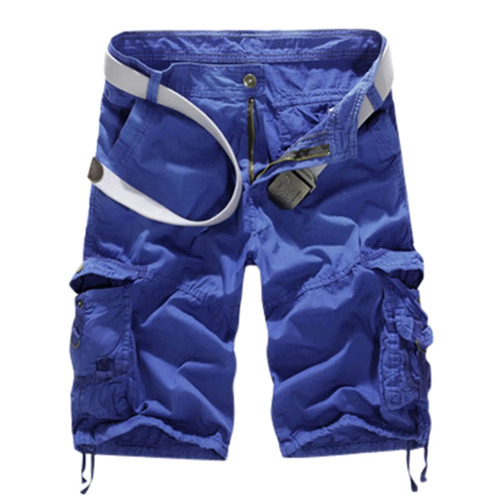 Men's Utility Cargo Shorts with Distressed Details and Multi Pocket Casual Streetwear Design