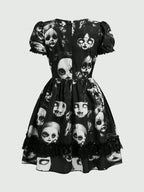 Dark Graphic Print Gothic Mini Dress with Alternative Streetwear Style