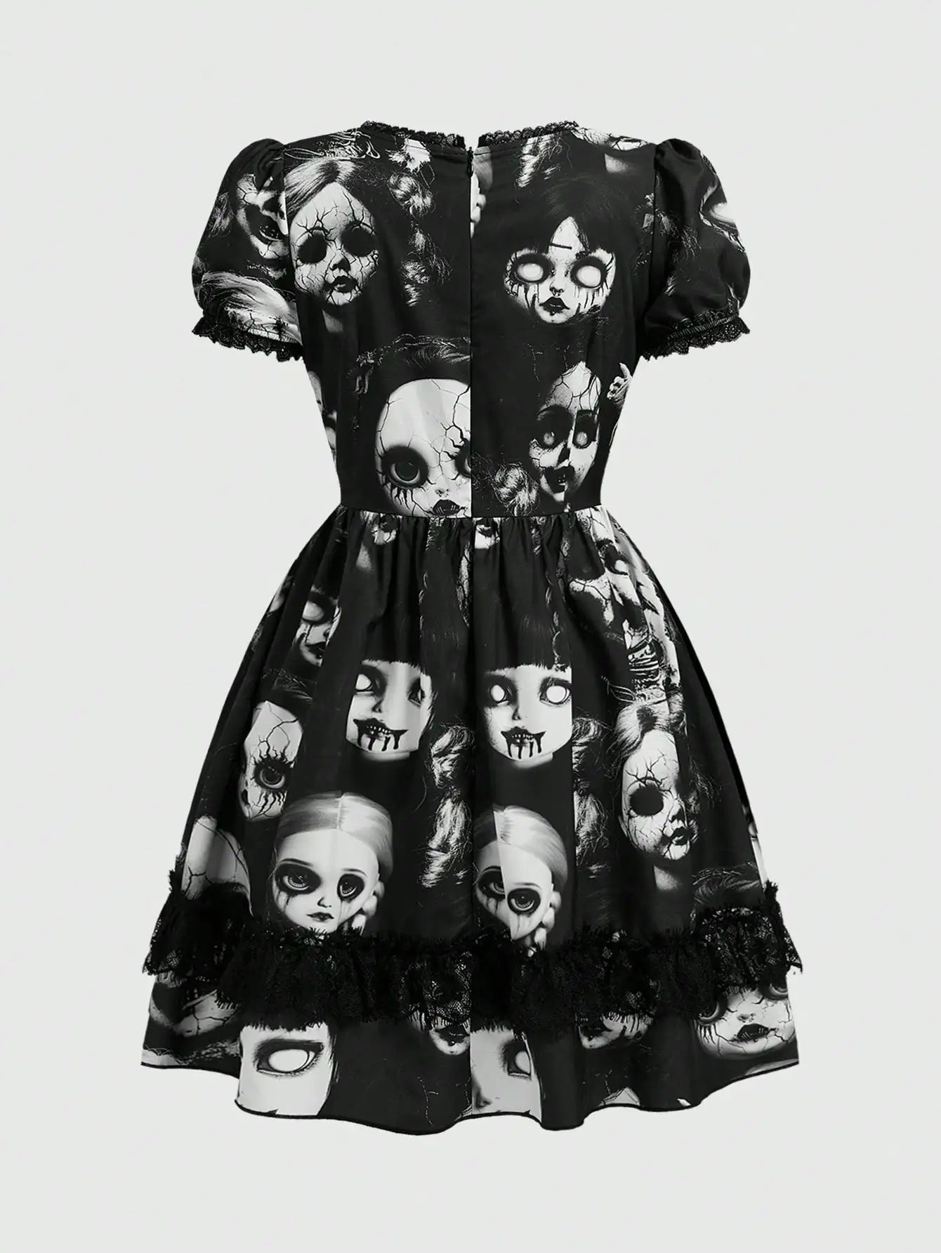 Dark Graphic Print Gothic Mini Dress with Alternative Streetwear Style