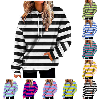 Relaxed Striped Hooded Pullover with Modern Color Block Streetwear Styling