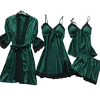 Women's Satin-Look Lace Lingerie Nightgown Set with Matching Robe, Sleeveless Mini Dress and Decorative Garter-Style Detail