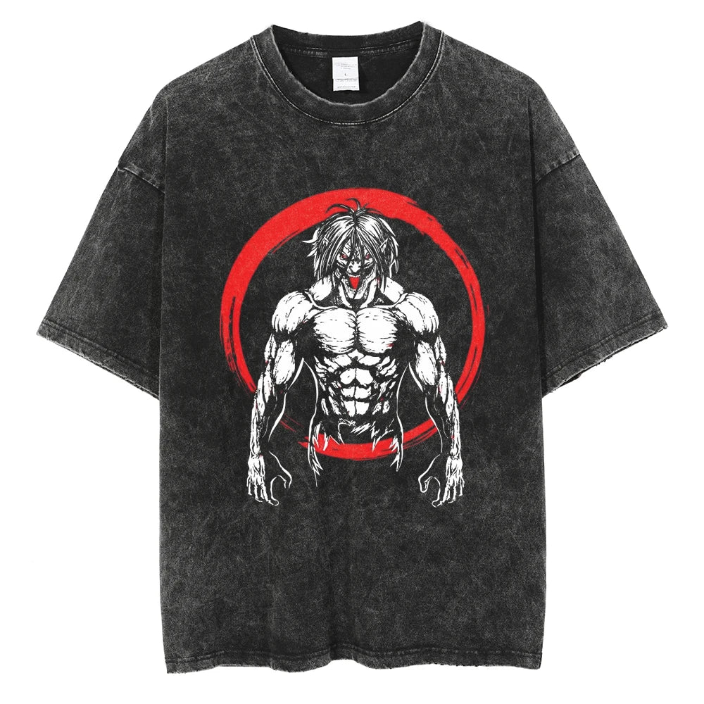 Anime Goth Warrior Graphic Oversized Washed Cotton Streetwear T-Shirt