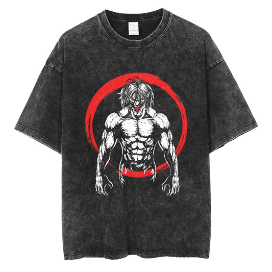 Anime Goth Warrior Graphic Oversized Washed Cotton Streetwear T-Shirt