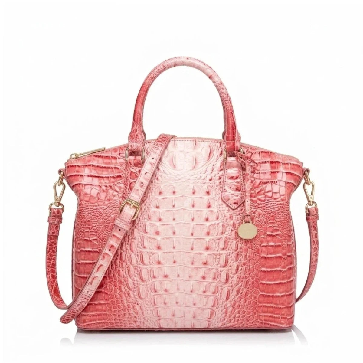 Embossed Dome Satchel Bag with Top Handle and Detachable Shoulder Strap