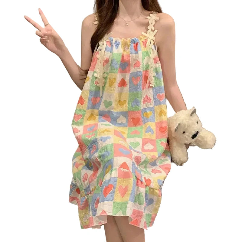 Floral Mid-Calf Cami Nightgown with Square Neckline, Delicate Appliqué Details and Lightweight Summer Sleepwear Silhouette