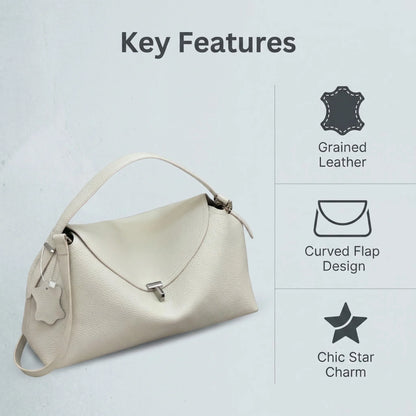 Soft Genuine Leather Bowling Shoulder Bag with Adjustable Strap Design