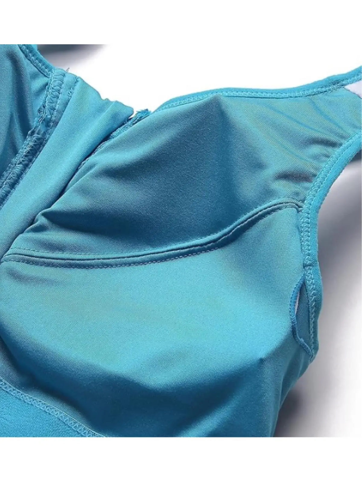 Vibrant Blue Zip-Front Sports Bra with Thick Shoulder Straps and Scoop Neck