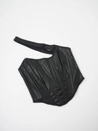Sleek Black Faux Leather Asymmetrical One-Shoulder Corset Top