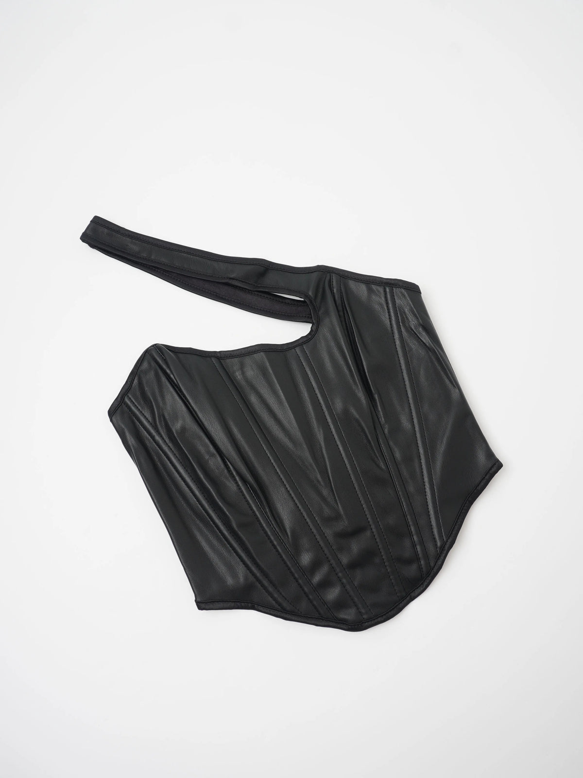 Sleek Black Faux Leather Asymmetrical One-Shoulder Corset Top
