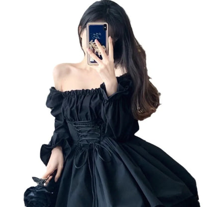 Anime Gothic Puff Sleeve Mini Dress with Dark Romantic Aesthetic