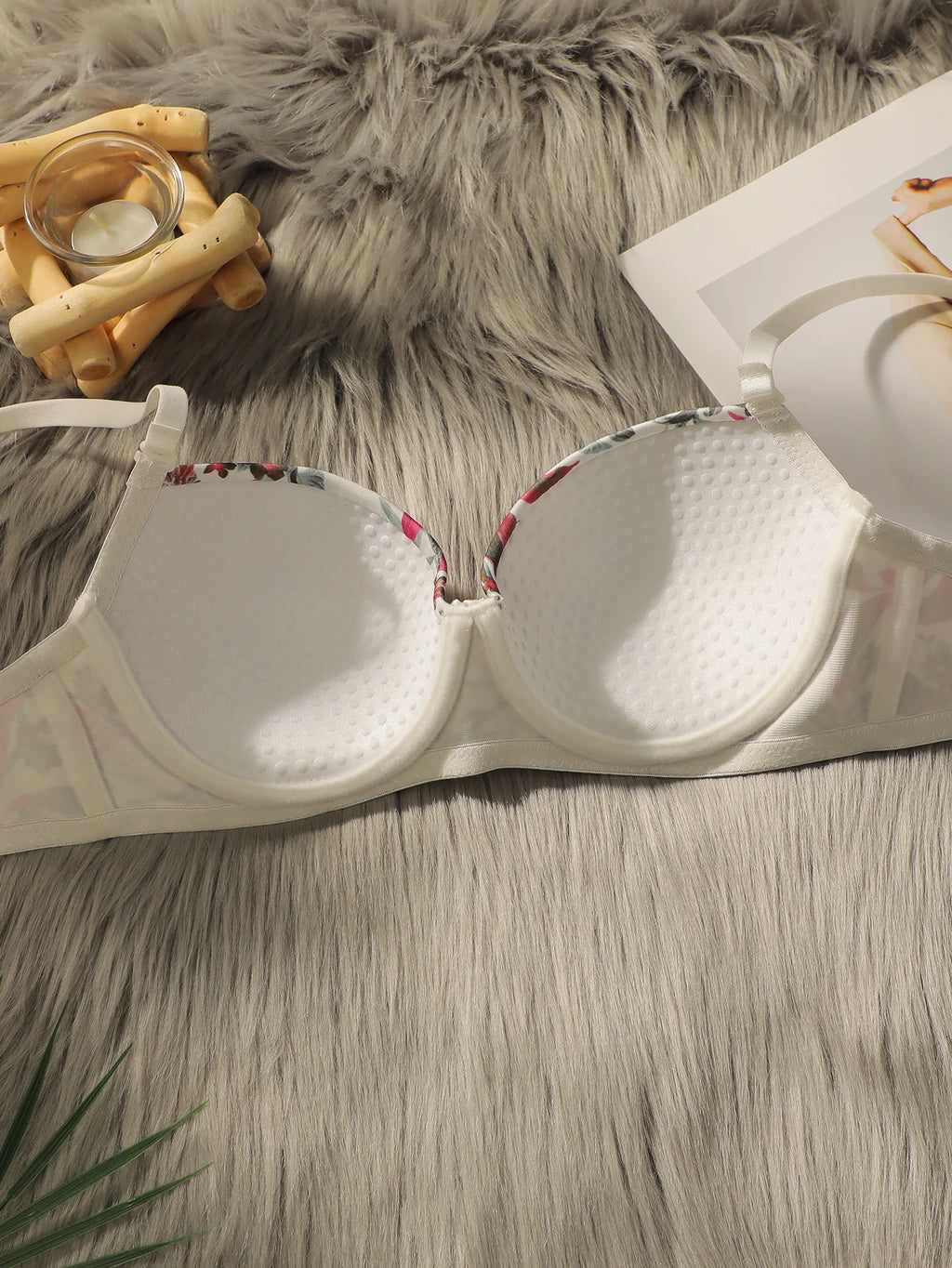 Vintage Botanical Floral Print Push-Up Bra and Brief Set