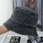 Washed Cotton Bucket Hat Flat Crown Casual Streetwear Outdoor Fisherman Style Hat