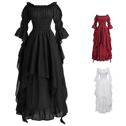 Romantic Gothic Ruffle Maxi Dress with Vintage Alternative Fashion Silhouette