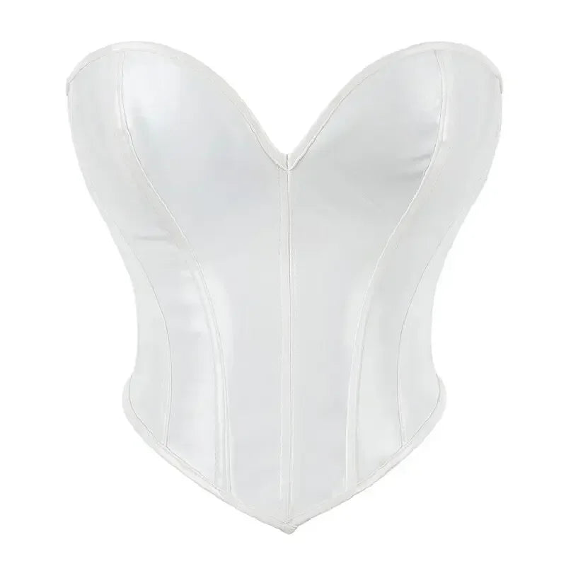 Sleek White Glossy Strapless Bustier with Deep Plunge Neckline