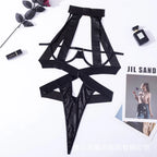 Daring Black Strappy Cage Bodysuit with Geometric Cutout Detailing