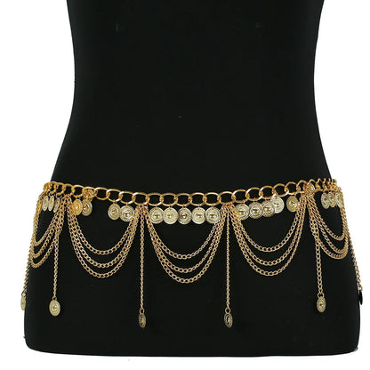 Bohemian Layered Coin Tassel Waist Chain Belt for Festival and Statement Styling